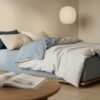 4-Piece Washed Cotton Bedding Set, Reversible Striped Design, 78.7" × 90.6"