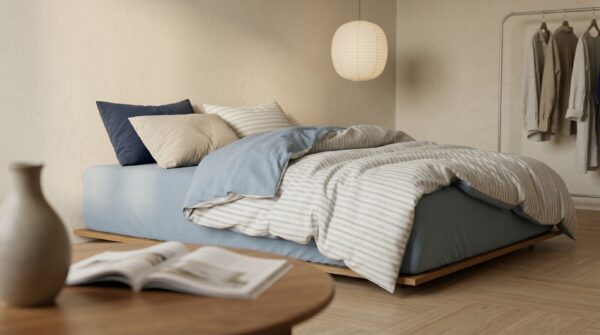 4-Piece Washed Cotton Bedding Set, Reversible Striped Design, 78.7" × 90.6"