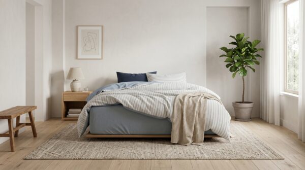 4-Piece Washed Cotton Bedding Set, Reversible Striped Design, 78.7" × 90.6"