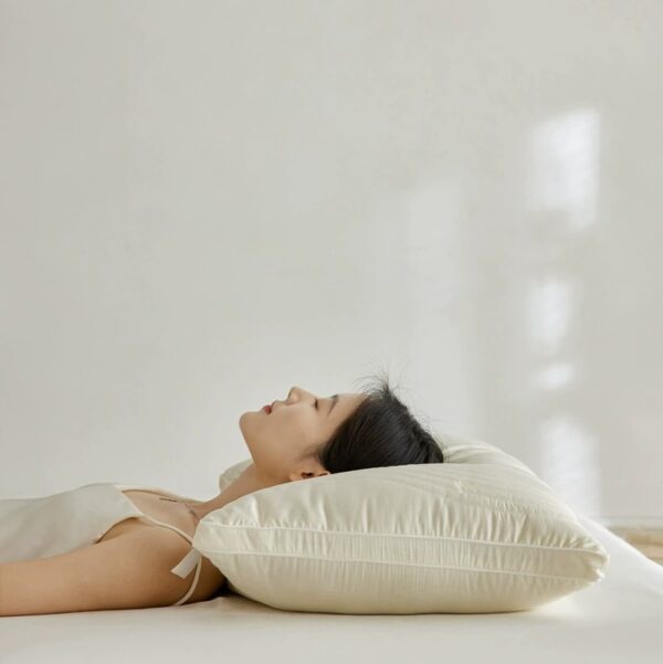 Adult Low-Profile Pillow, Silk-Textured Synthetic Blend, 18.9" × 29.1", Beige