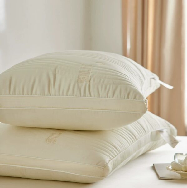 Adult Low-Profile Pillow, Silk-Textured Synthetic Blend, 18.9" × 29.1", Beige