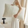 Adult Low-Profile Pillow, Silk-Textured Synthetic Blend, 18.9" × 29.1", Beige